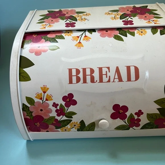 Vintage Metal Floral Bread Box with Roll Door fruit Motif - Picture 3 of 16